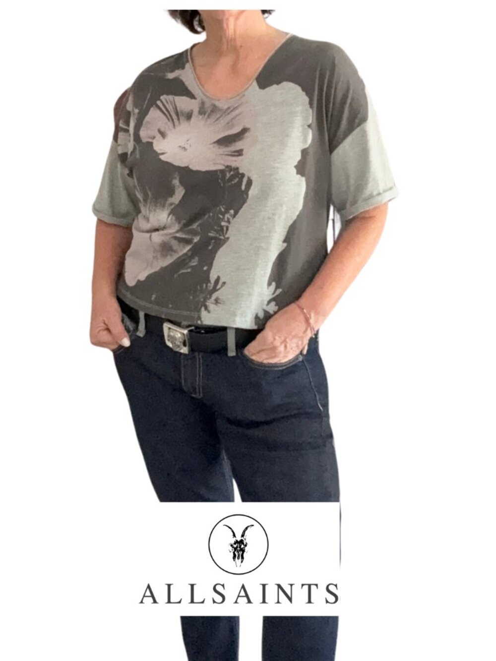All Saints Cropped Flower T Shirt - Size Medium